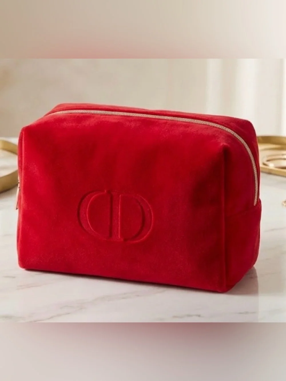 Dior Red Velvet Embossed Cosmetic Case